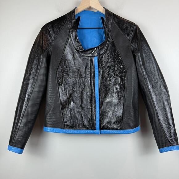 Helmut Lang Reversible Dual Leather Biker Jacket P XS Blue Black Grunge Zip Edge - Picture 7 of 16